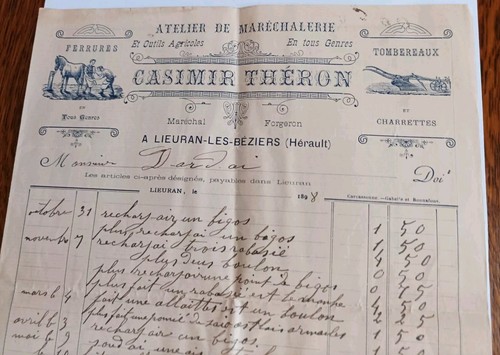 Ancienne facture 1898 lieuran - facture,