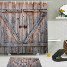  Rideau de douche imperméable rétro motif de porte en bois impression numérique
