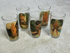 5 anciens Verres Femmes Nues  Vintage An 70's