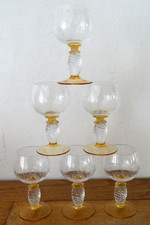 6 Anciens Verres à Vin Theresienthal Pieroth Romër Pied Jaune et Torsadé Gravés
