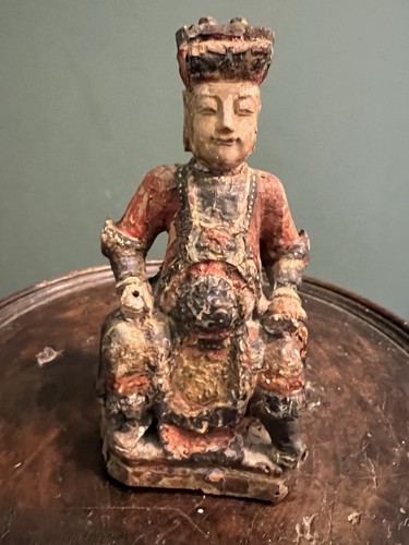 Sculpture bois polychrome asie - sculpture,