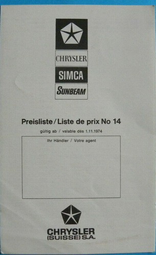 Petite brochure tarif - , chrysler