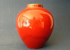 Petit vase grès rouge, sang de boeuf sur terre au manganèse, fourrure de lièvre