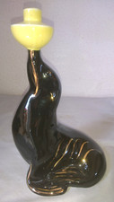 ANCIEN BEAU VASE OU LAMPE STATUE OTARIE PHOQUE 1950 signé "R" céramique