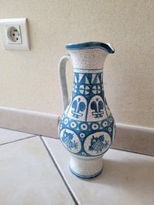 Pichet céramique craquelée décor oiseaux stylisés vers 1950 Benlloch 