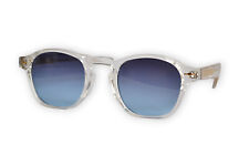 lunettes de soleil pantos style moscot monture transparente et verres fumés bleu