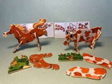 L16 - 2 KINDER 2001 + 2 BPZ - PUZZLE carton Cheval K01 108 / Vache K01 107