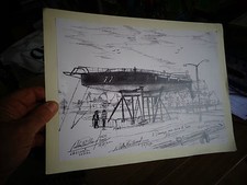 Superbe Litho SUPERIGOU Régate Voilier Bateau en Construction Port de Lesconil