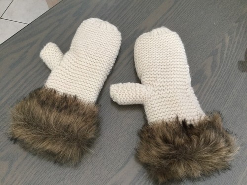 Gants moufles fourrure - , beige