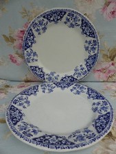 Gien Delft Rouen 2 Assiettes plates comme neuves 26,3cm diamètre signées