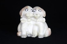 Vintage Hand Carved Hard Alabaster Stone Dogs Puppies ca1920