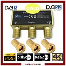 Commutateur DiSEqC 2/1 Gold ARLI + 3 Fiches F 7 mm Gold à visser avec joint