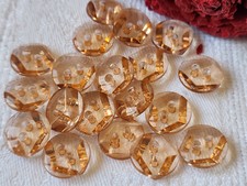Lot 16 boutons vintage transparent orange plastique trous petits 1,3 cm ref 2968