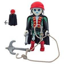 Playmobil figurine pirate fantôme rouge/vert cape foulard crochet bateau