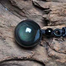 pendentif en obsidienne oeil céleste avec cordon (sphére1.6 cm )