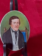 ancienne peinture miniature sur porcelaine 19é portrait d'homme signé  daté 1847