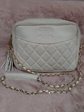 Sac Chanel camera vintage used bag cuir blanc matelassé 