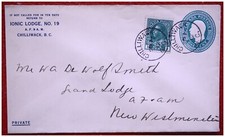 IONIC LODGE CHILLIWACK CANADA 1912 MASONIC FREEMASON MASTER OLD LETTER COVER