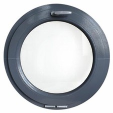 Fenêtre ronde à soufflet PVC Oeil de boeuf Gris Anthracite structuré effet bois