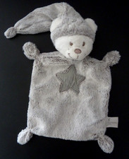1. DOUDOU PLAT SIMBA NICOTOY OURS gris blanc étoile long bonnet EXCELLENT ETAT