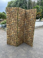 Grand paravent ancien trois panneaux tissu floral 200 cm