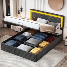 🛏️ Lit Double 160x200 cm Velours LED & USB | Lit Coffre Relevable Moderne 💡