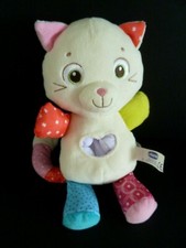 GC. DOUDOU PELUCHE HOCHET CHICCO CHAT ECRU ROSE BLEU sans le coeur ...24cm TBE
