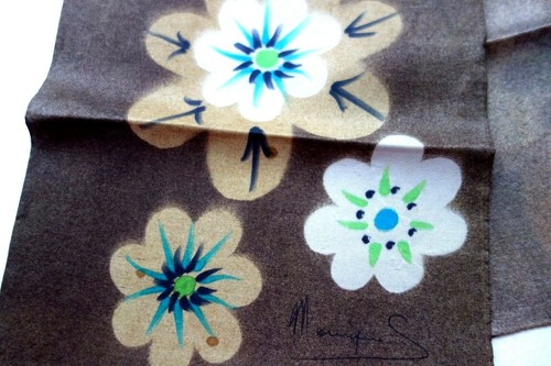 Foulard soie vintage peint - foulard,