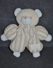 ?Peluche Doudou Ours TARTINE Et CHOCOLAT Beige Rayé Blanc Hochet 18CM Vintage