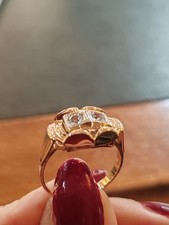 Bague ancienne des années 40 or rose 18 carats et aigue marines