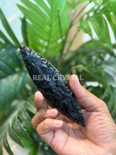 Lance en pierre précieuse naturelle pointe de flèche en obsidienne noire...