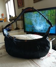  Beau Sac LANCEL"  forme banane "Tout Cuir Noir Effet Froissé TBE+++