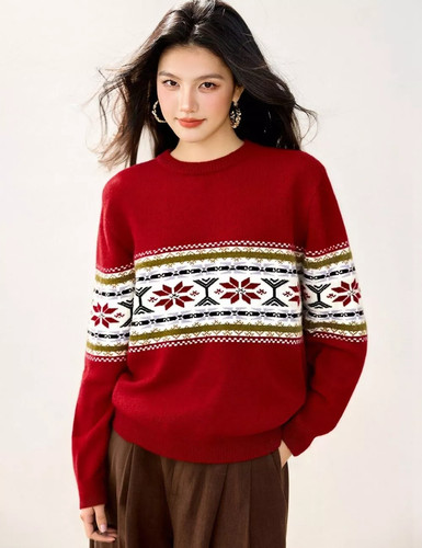 Pull femme rouge jacquard col - femme,