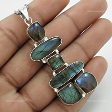 Labradorite Gemme Solide 925 Argent Sterling Noël Cadeau Inukshuk Pendentif