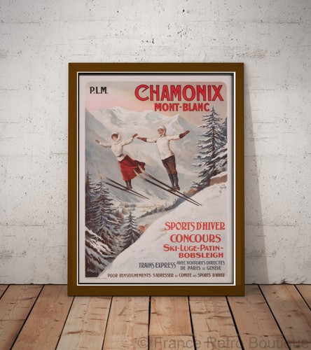 Affiche poster ski chamonix - ski,