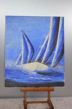 ANCIEN TABLEAU TOILE PEINTURE VOILIER SANS CADRE BOIS  MER BATEAUX SIGNE ?