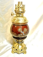 LAMPE A PÉTROLE ANCIENNE FAÏENCE EMAILLEE ET BRONZE OIL LAMP