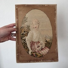 Broderie Ancienne Petit Point Napoléon III Portrait Jeune Femme XIXè