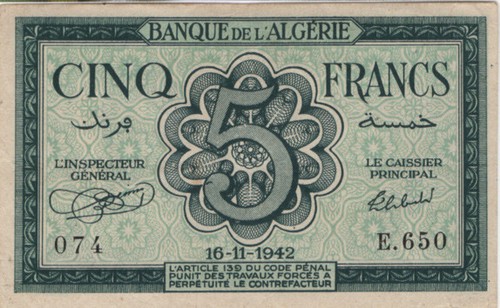 Algerie francs 1942 - 5,
