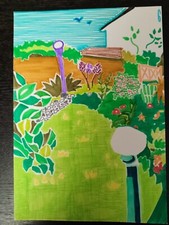 dessin au feutre Jardin Aux Lampadaires  