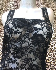 AUBADE 1980s LINGERIE CAMISOLE~LUXURIOUS BLACK SHEER LACE~MADE IN FRANCE~NWT~XS