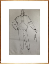 SUPERBE DESSIN DE MODE FEMININE VINTAGE 1980 DLG CLAUDE MONTANA / MUGLER (10)