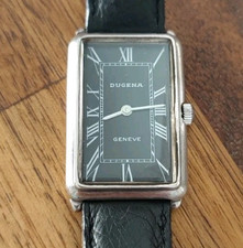 Montre  Tank En Argent Massif "Dugena Genève" Mécanique Fonctionne 