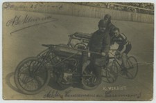 Moto. Carte-photo d'un stayer à Dresde. 1907. Demi-fond. Cyclisme.