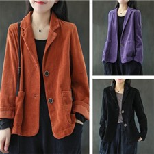 Femme Rétro Velours Manteau Extérieur Poche Boutonné Desseré Décontracté Solide