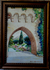 SUPERBE TABLEAU SIGNÉ LOUIS GERMAN PAYSAGE REMPART AU PARC JARDIN FLEURI CANNES