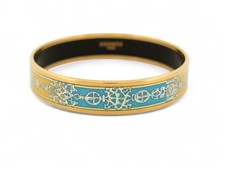 BRACELET HERMES EN EMAIL IMPRIME BICOLORE FIN T18.5 PLAQUE OR NEW ENAMEL 470€