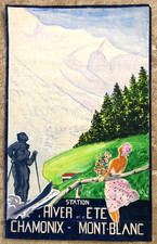Maquette originale aquarelle et gouache vers 1930 Chamonix Mont Blanc Affiche