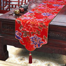 Chinois Chemin de Table Vintage Floral Jacquard Nappe Gland Décor Maison