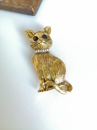Broche chat métal doré - broche,